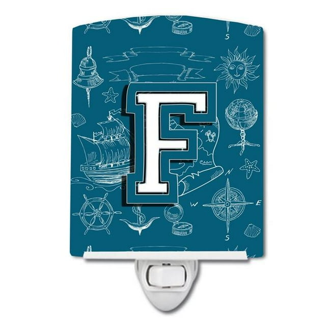 Carolines Treasures CJ2014-FCNL Letter F Sea Doodles Initial Alphabet Ceramic Night Light