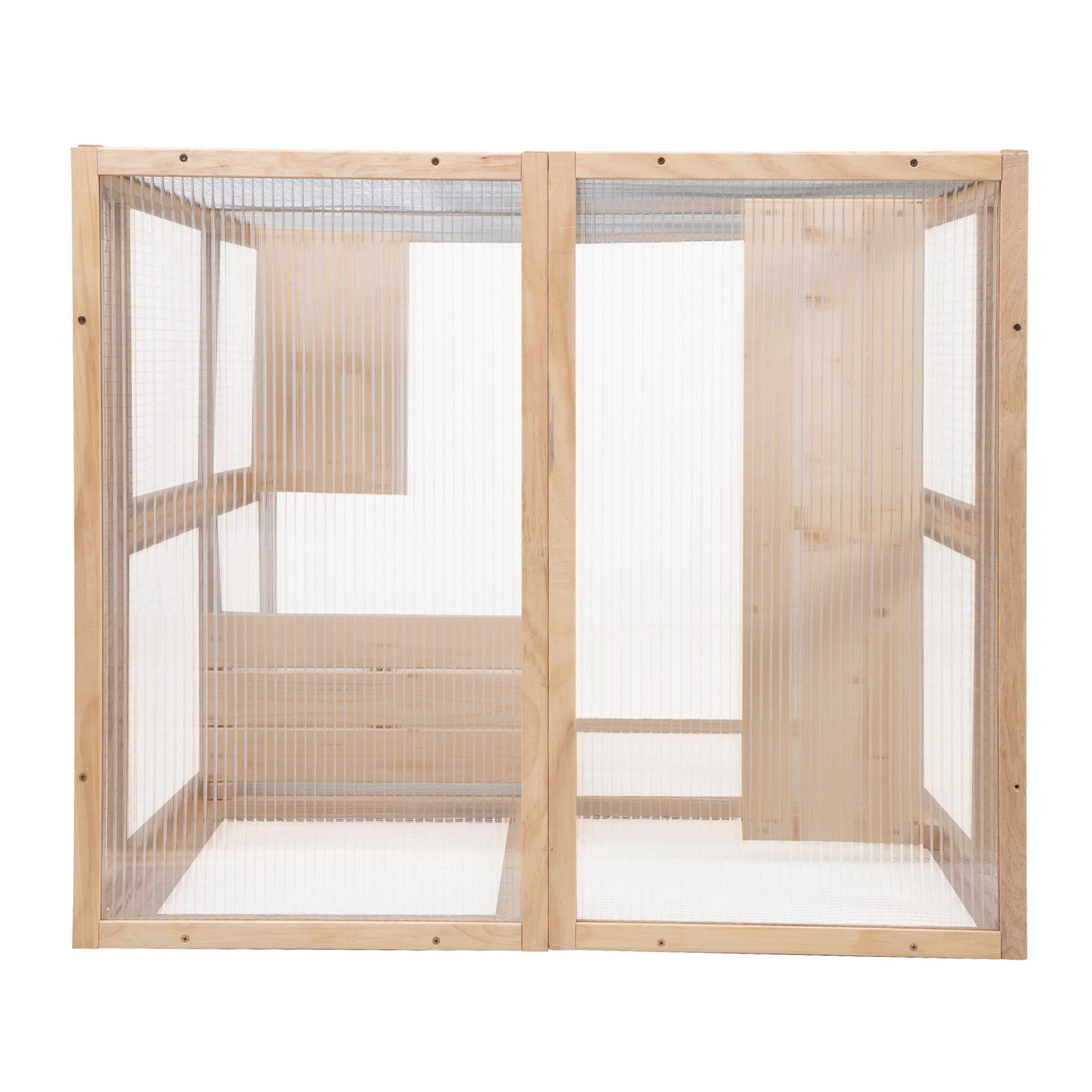 JERFIT Large Outdoor Wooden Catio Enclosure with Sunroof, Platforms & Hammock for Indoor Outdoor Cats, Weatherproof Cat House Cage Condo in Burly Wood