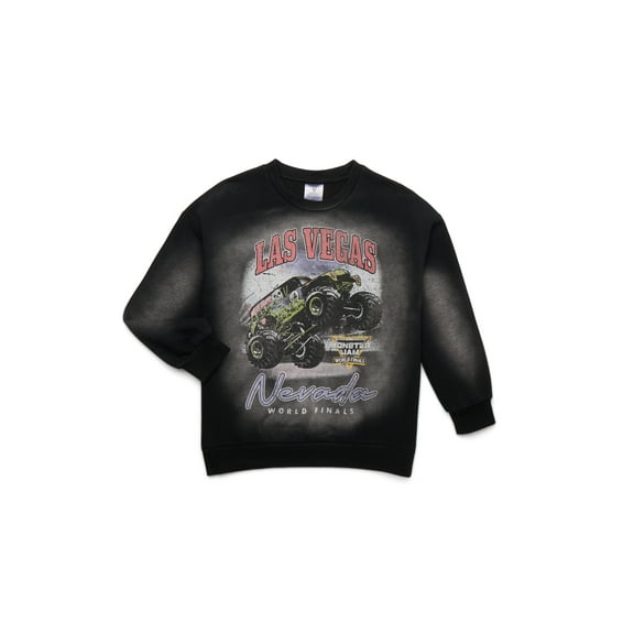 Monster Jam Little Boys and Big Boys Mineral Wash Graphic Sweatshirt, Sizes 4-18