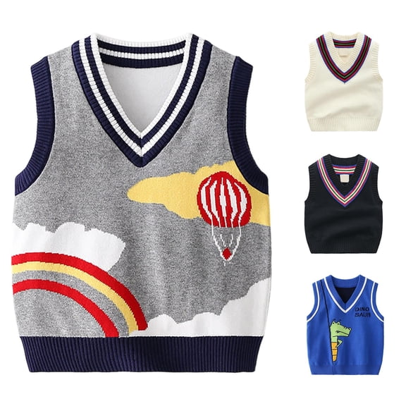 Luvior Toddler Baby Boys V-Neck Sleeveless Sweater Vest Soft Uniform Pullover Sweater Waistcoat Vest Fall Winter Clothes