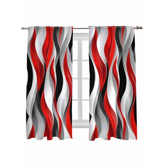 Red Black Grey Curtains 63 Inch Length, Sheer Curtains for Bedroom Living Room Window Moire Modern Artwork Abstract Rod Pocket Voile Drapes Kitchen Curtains Small Half Window 42"x63" 2 Panels