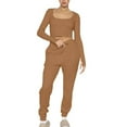 thumbnail image 2 of qolati Women's Two Piece Outfits Long Sleeve U-Neck Crop Tops with Jogger Sweatpants Lounge Sets Y2k Oversized High Waist Lounge Wear Sweatsuit, 2 of 7