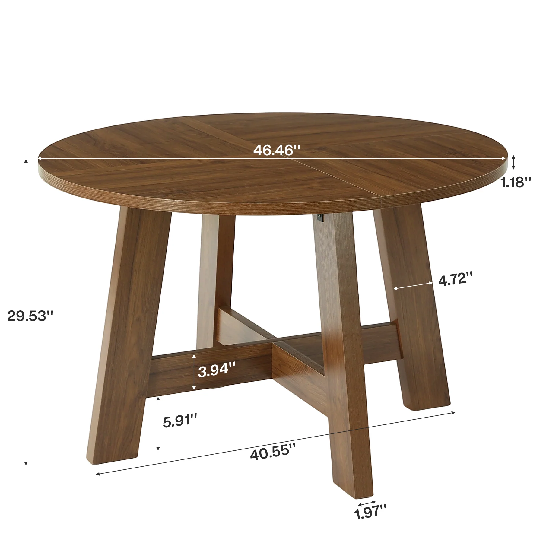 Hommoo 47 Inch Round Dining Table for 4-6 People, Modern Kitchen Table with Reinforced Cross Brace Base, Sturdy MDF Construction, Walnut