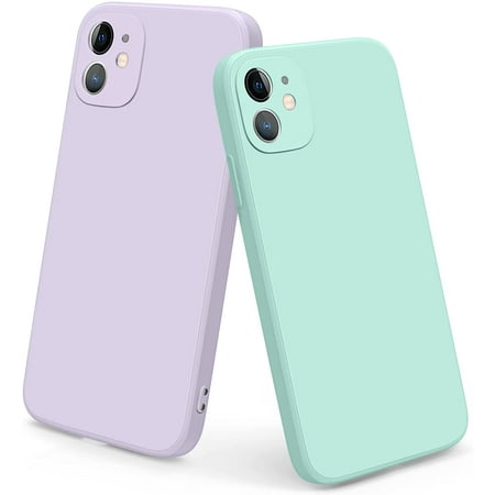 2 Pack Case for iPhone 11 6.1 inch, Shockproof Liquid Silicone Bumper Cover with Microfiber Lining (Purple+Light Cyan)