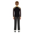 thumbnail image 2 of TSSOE Kids Boys Figure Ice Skating Clothing Sets Sparkly Dance Outfit Rhinestone Top And Pants Training Suits Gold+Black 6, 2 of 7