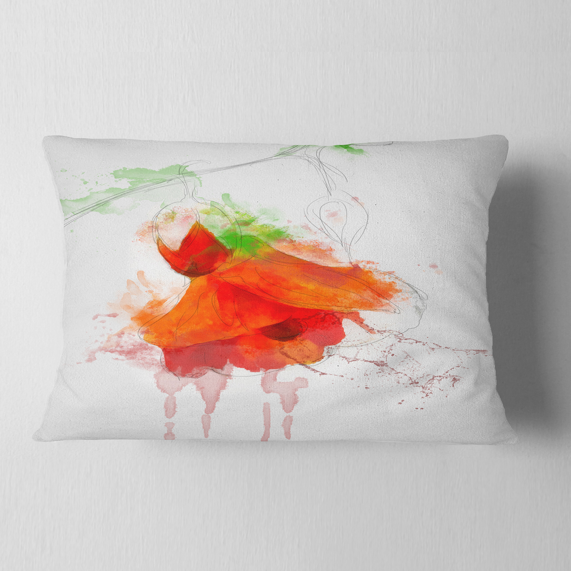 Designart Red Rose Watercolor Illustration - Floral Throw Pillow - 12x20