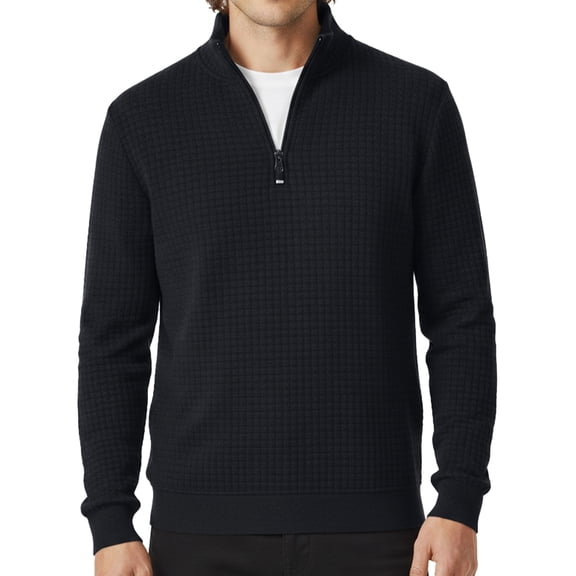 Zehisen Men's Quilted Half-Zip Pullover - Soft Stand Collar Long Sleeve Casual Sweatshirt, Perfect Valentine's Day Gift for Him Fall Winter Tops Black L