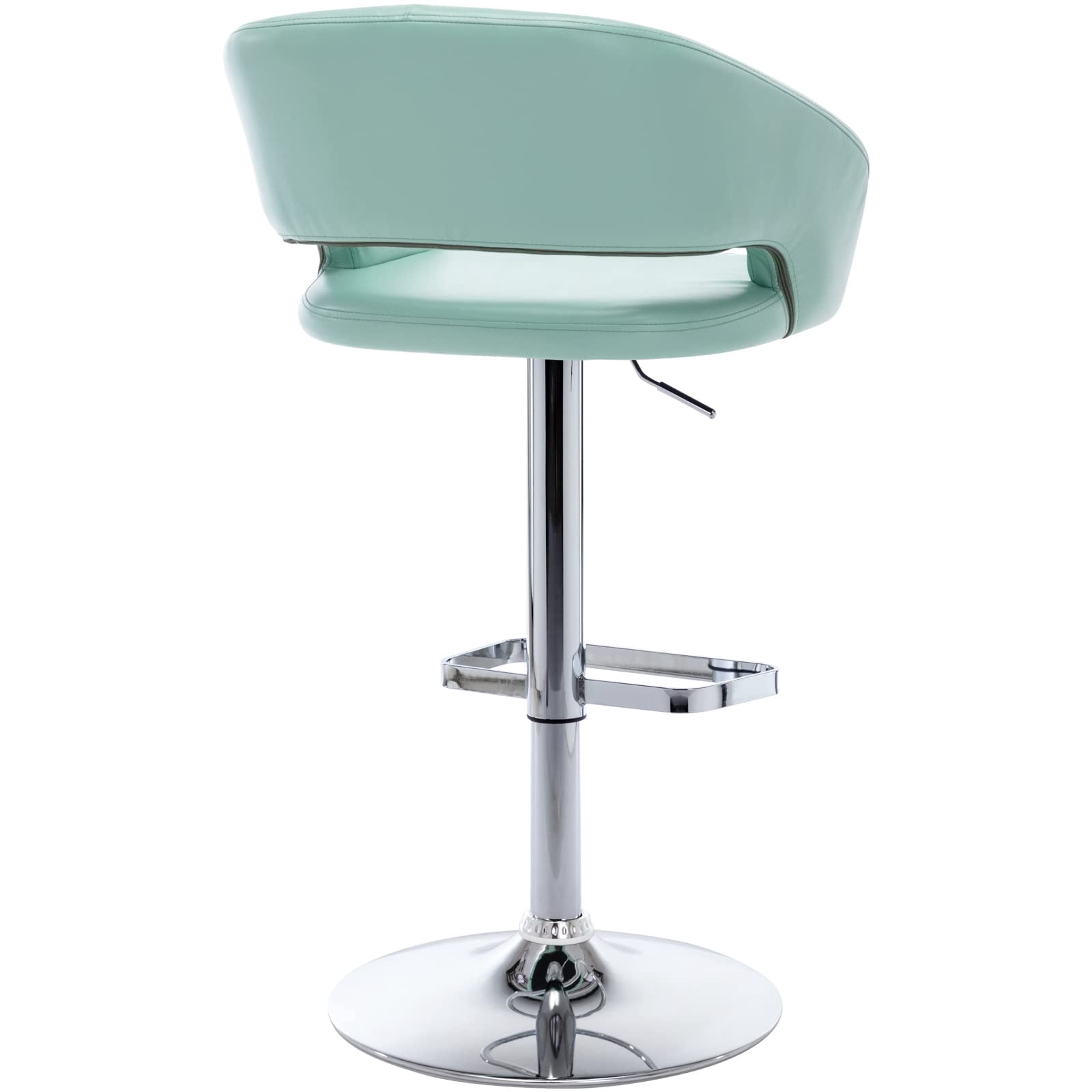 PU Leather Bar Stools, Adjustable Height 24."-32.25, Swivel Barstools with Back & Footrest, Upholstered Bar Chairs for Kitchen Island, Dining Room, Home Bar (Mint Green, Silver Base)