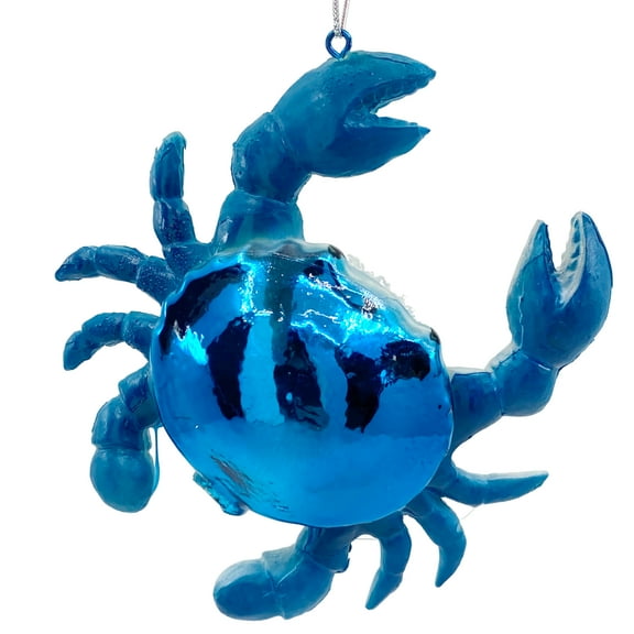 Blue Crab Blown Glass Ornament - Figurine Christmas Ornament