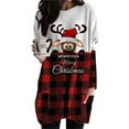 thumbnail image 2 of Gureui Women's Christmas Casual Shirts Mini Dress,Long Sleeve Crewneck Plaid Elk Printed Patchwork Loose Pulllover Xmas Blouse Dress, 2 of 9