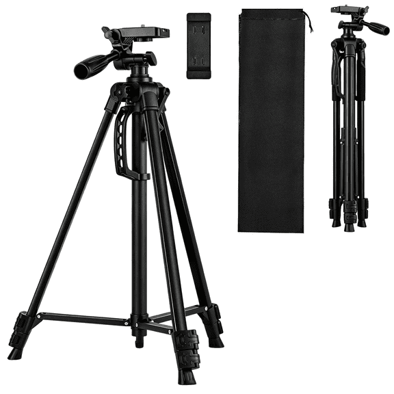 55"Camera Tripod, Lightweight Travel Tripod with Carry Bag and Phone Holder, Heavy Duty Tripod Stand for Camera and Phone
