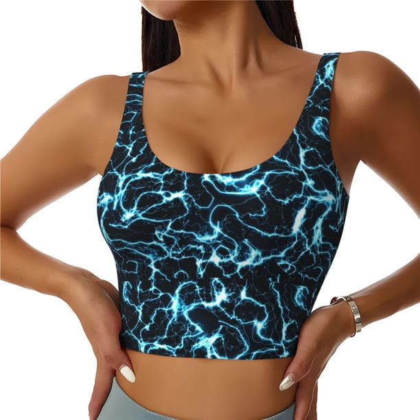Fotbe Lightning Sujetador Deportivo Largo sin Aros para Mujer con Almohadillas y Soporte Medio, Transpirable y Absorbente, Camiseta Tipo Chaleco o Tank Top-Medium
