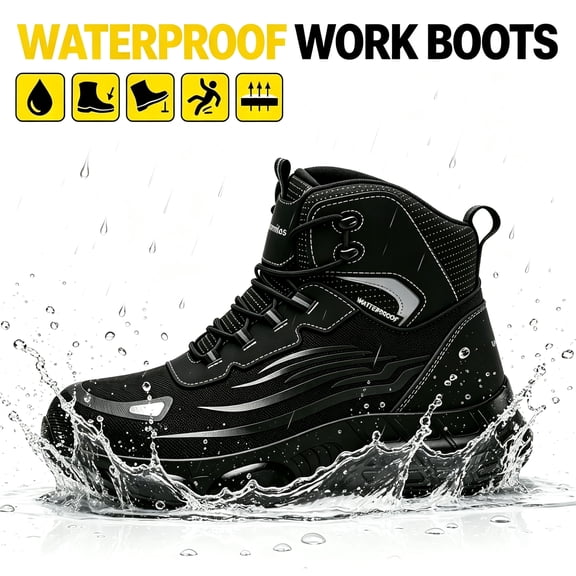 MELLOWMILES Men's and Women's Waterproof Steel Toe Safety Work Boots, Kevlar Puncture-Resistant, Breathable, Anti-Slip, Flexible