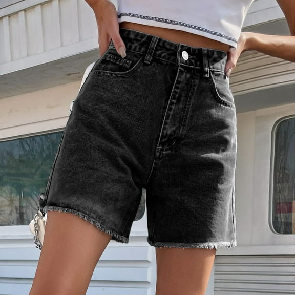 Baqcunre Womens Shorts Trendy Loose Casual Women'S New Denim Shorts High Waist Loose Trousers Jean Shorts Women'S Pants Black L
