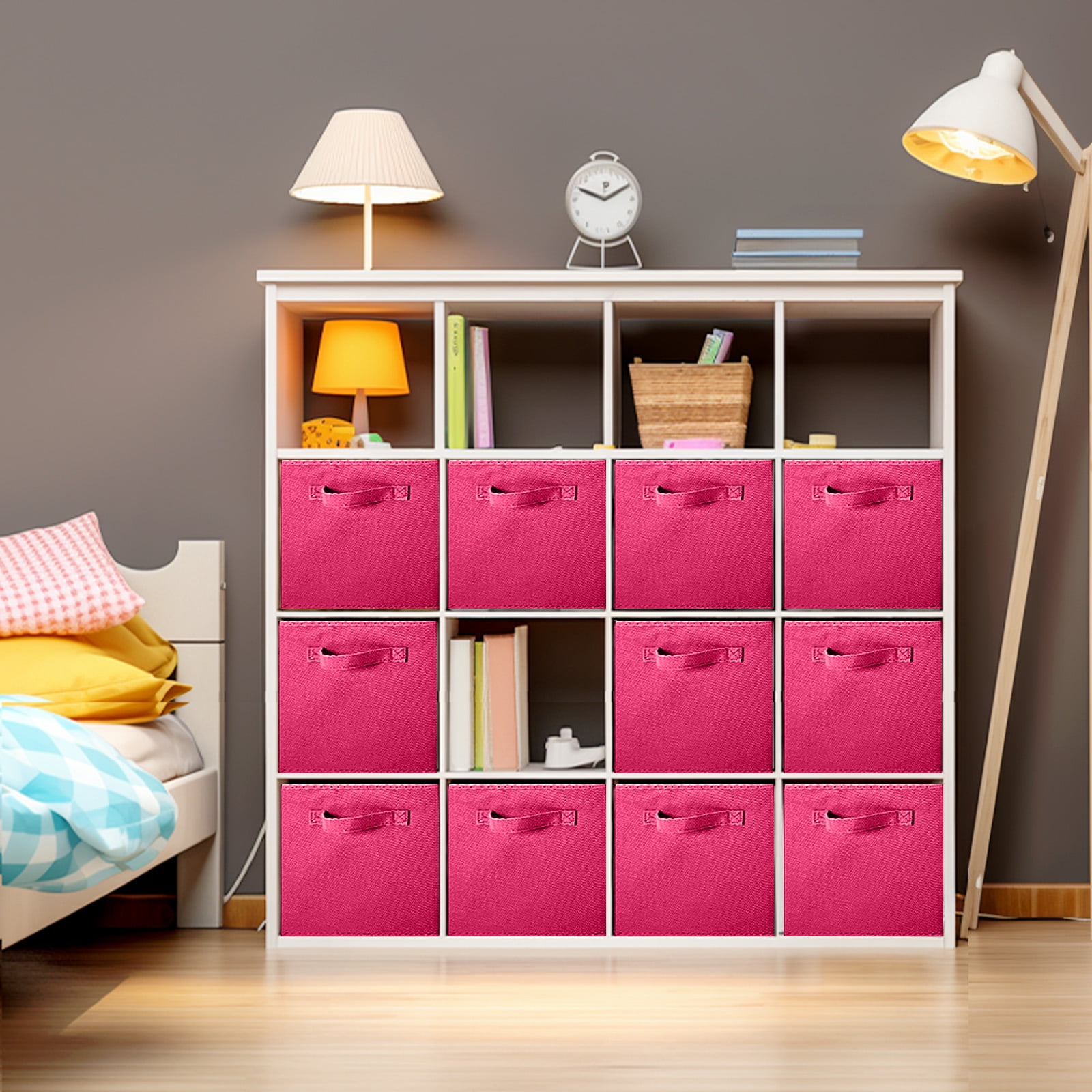 PinkSheep Collapsible Fabric Cube Storage Bins, Foldable Storage Cubes Organizer Bins Basket(13" x 13"), Hotpink, 6 Pack