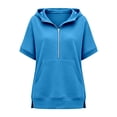 thumbnail image 5 of NinXxx Women's Loose Short Sleeve Zipper Pocket Hoodie Top Blue M, 5 of 6