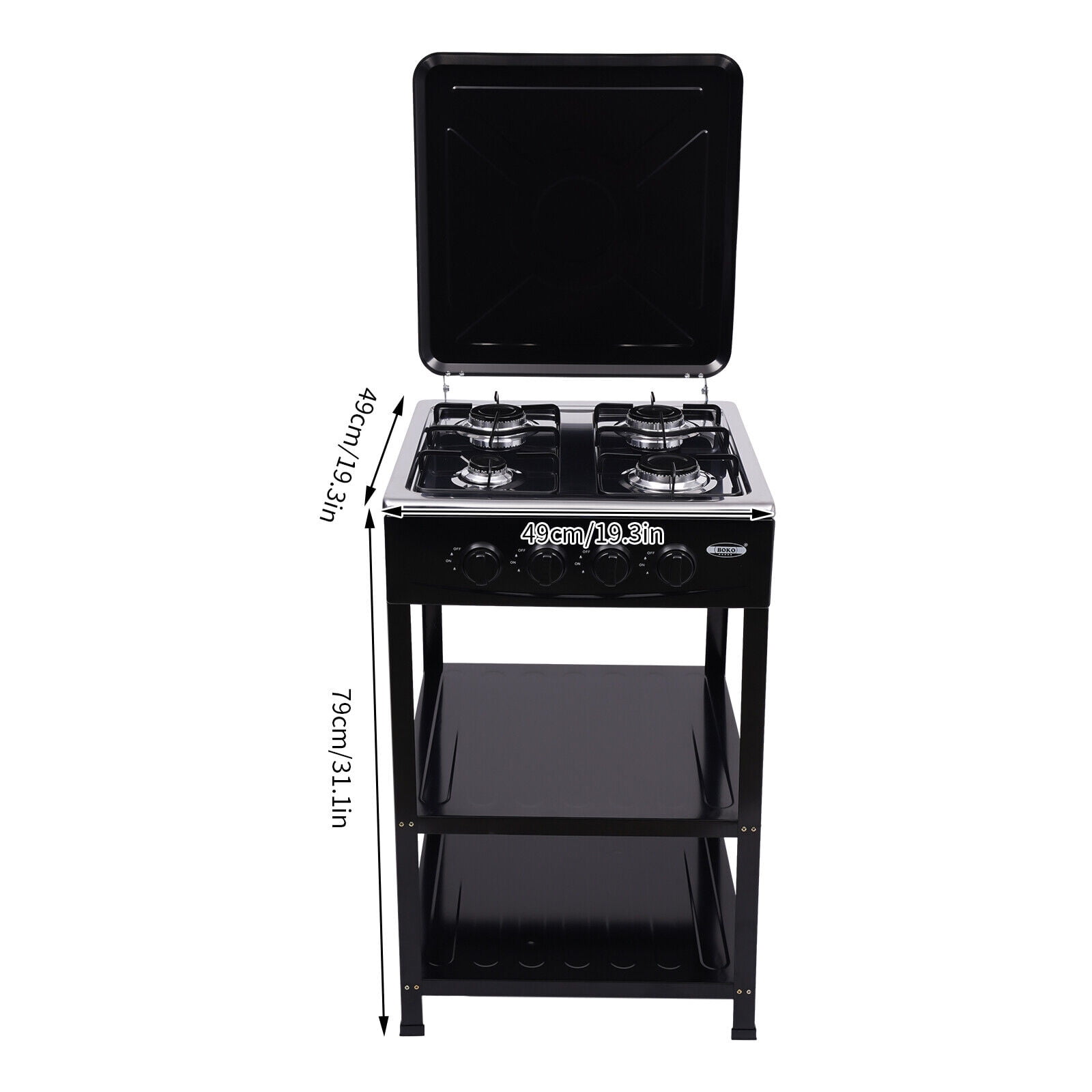 ToppiJoy 4 Burner Portable Gas Stove Outdoor Stove with Support Leg Stand and Wind Blocking Cover Stainless Steel Propane Camping Stove (Black)