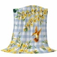 thumbnail image 6 of Forsythia Flowers Blanket Soft Cozy Warm Throw Blanket for Couch, Plush Fuzzy Flannel Fleece Blankets for Sofa, Spring Yellow Floral Hummingbird Blue Plaid Bed Blankets Gifts for Men, 40"x60", 6 of 9