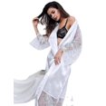 thumbnail image 1 of Women's Lace Patchwork Long Sleeve Silk Charming Extra Long Nightgown (With Belt), 1 of 1