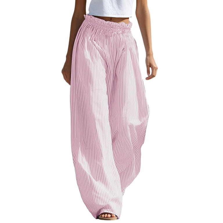 Guieoi Pants for Women Plus Size 2026 Casual Striped Elastic-Waist