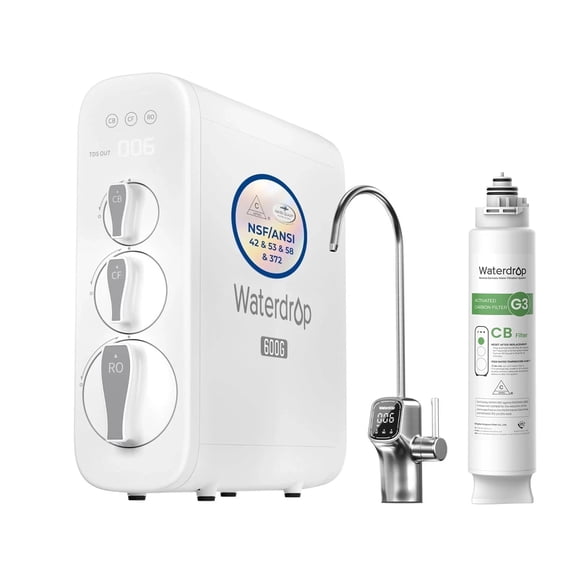 Waterdrop G3P600 Tankless Reverse Osmosis System, 600 GPD, 8-Stage NSF Certified RO Water Filter, Smart Faucet, Bonus Replacement Filter