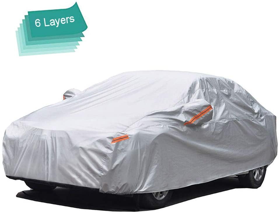 Konnfeir Half Car Cover All Weather Car Body Covers Outdoor Indoor for All Season Waterproof Dustproof UV Resistant Snowproof Universal 210D Oxford Fabric Fit Hatchback Length 158'' to 173'' 