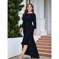 thumbnail image 3 of Plus Size Dresses for Women 3/4 Sleeves Mermaid High Low Hem Maxi Velvet Formal Dress Blue 4XL, 3 of 7