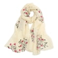 thumbnail image 5 of Floral Embroidered Chiffon Scarf, Silk-Like Lightweight Beach Wrap Shawl for Women, Summer Spring Evening Dress Cover Up, Gift Idea Beige, 5 of 5