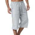 thumbnail image 3 of 3/4 Linen Capri Pants for Men Loose Fit Elastic Drawstring Waist Cropped Trousers with Side Pockets Breathable Lightweight Summer Casual Beach Yoga Workout Bottoms, #03 Light Gray, M, 3 of 5