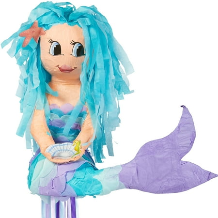 Party City Mermaid Pull String Pinata, 16” x 16 1/2” x 9”