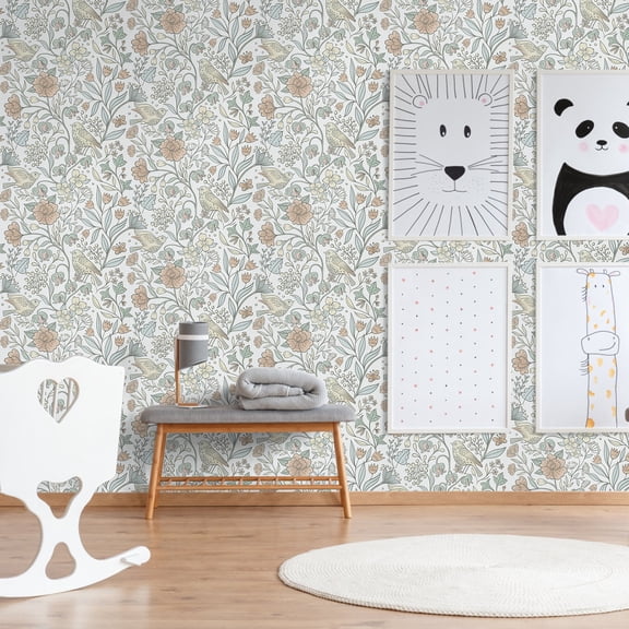 Abyssaly Floral Peel and Stick Wallpaper 17.7 "x 236" White Bird and Flower Wallpaper Vintage Vinyl Contact Paper Suitable for Home Walls Cabinet Bedroom