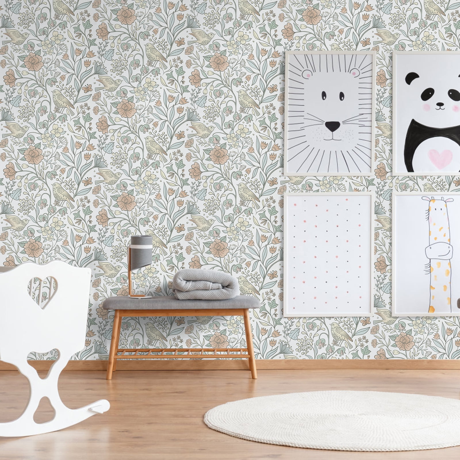 Abyssaly Floral Peel and Stick Wallpaper 17.7 "x 236" White Bird and Flower Wallpaper Vintage Vinyl Contact Paper Suitable for Home Walls Cabinet Bedroom