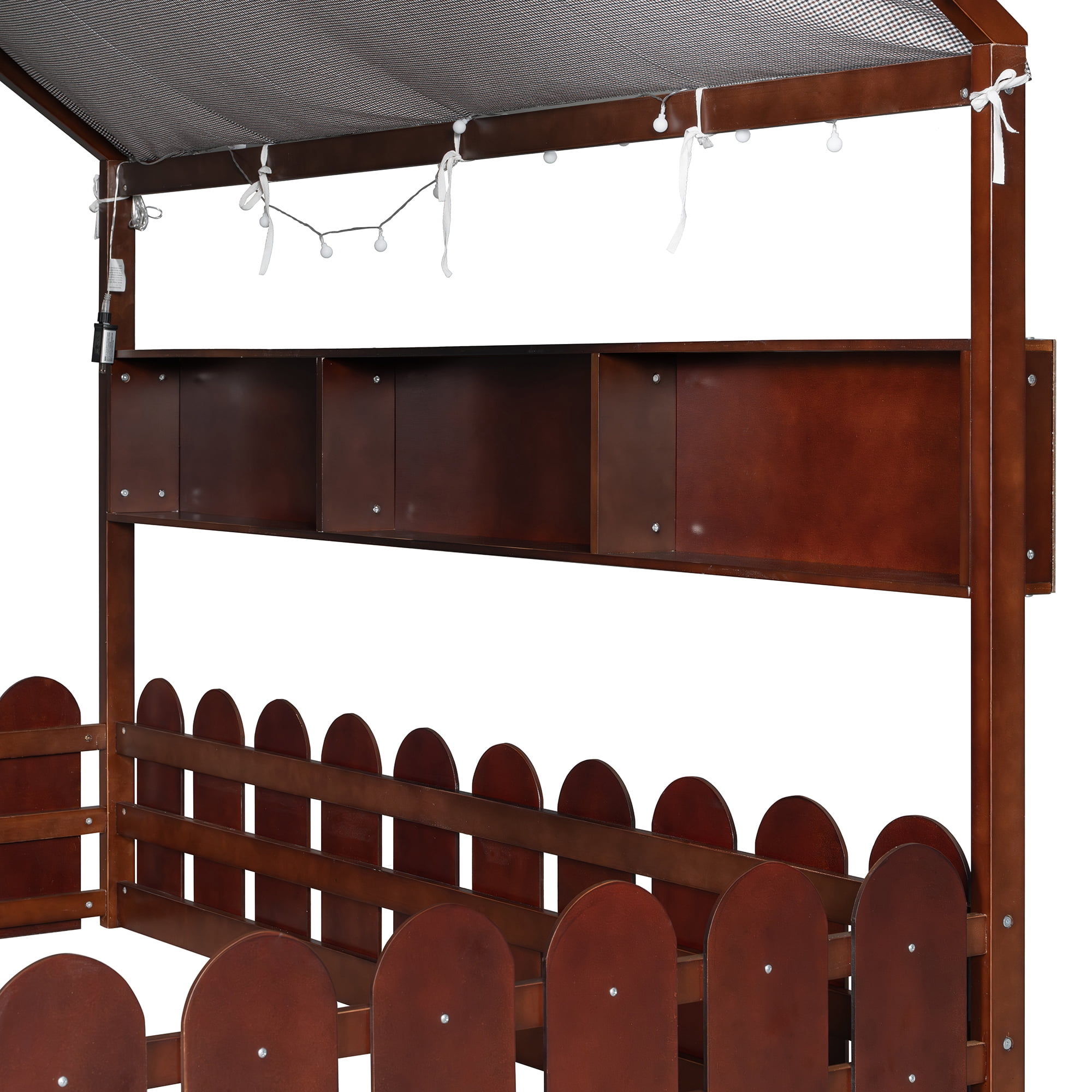 Sailvan Full Size Montessori House Bed for Kids, Floor Bed with Fence Railings, Slats not included