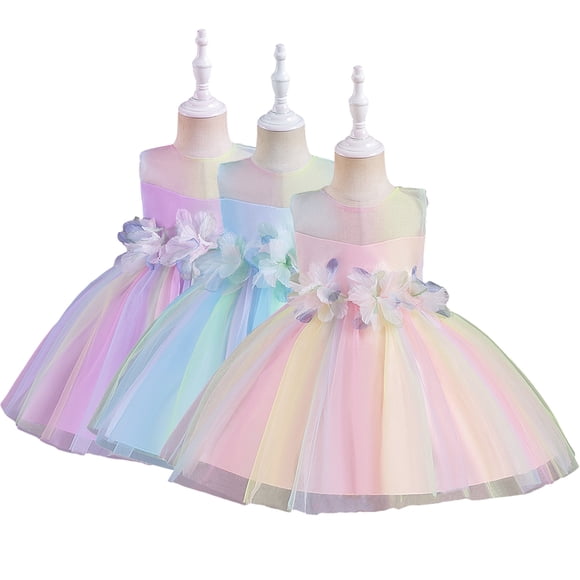 KYAIGUO Girls Colorful Dress Infant Princess Christening Baptism Party Tulle Flower Girls Wedding Birthday Party Dresses for Toddler Kids Newborn