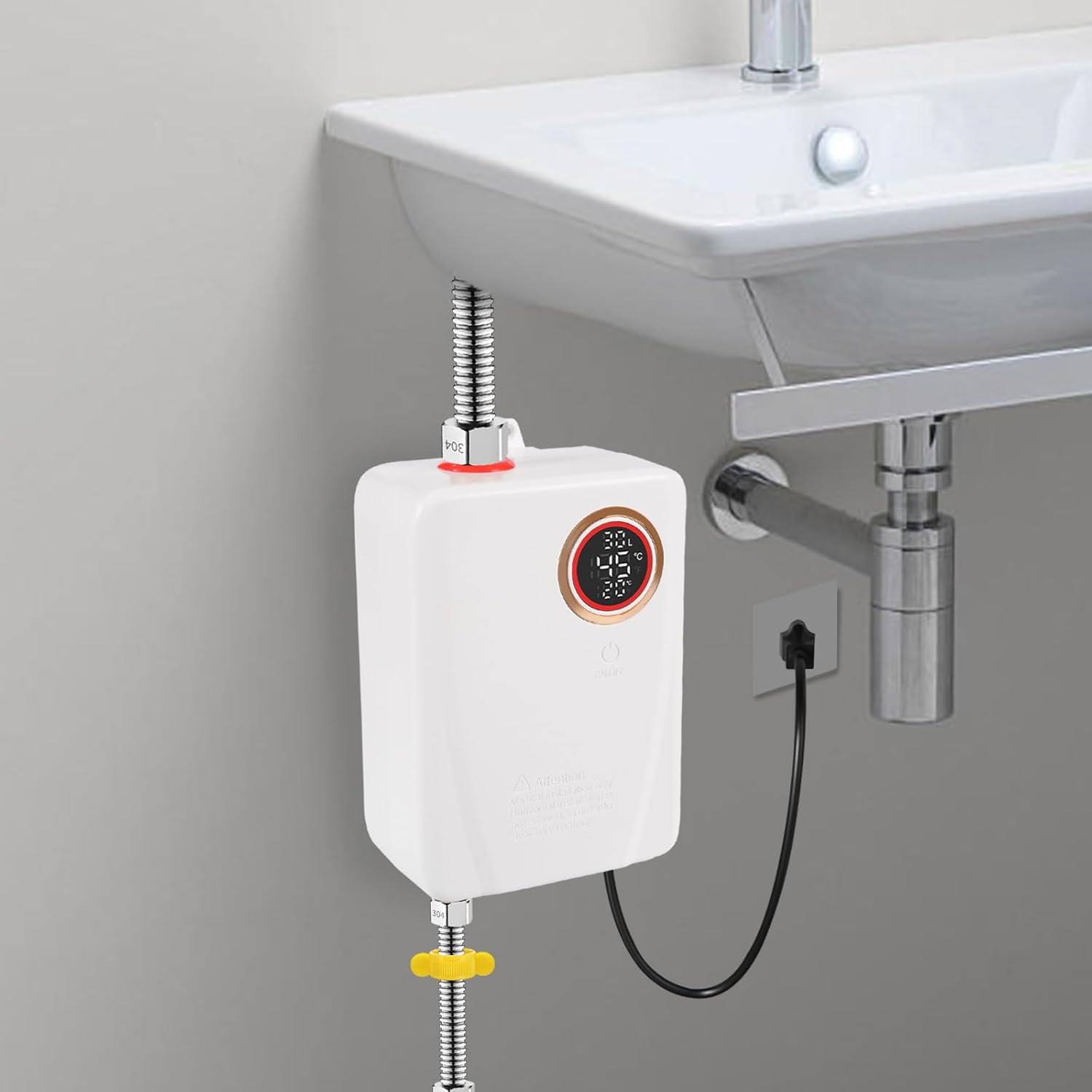 3000W 110V Tankless Water Heater Electric, Instant Water Heater Under Sink Electric Mini Tankless Water Heater with Digital Display, On Demand Hot Water Heater for Kitchen, Toilet (White)