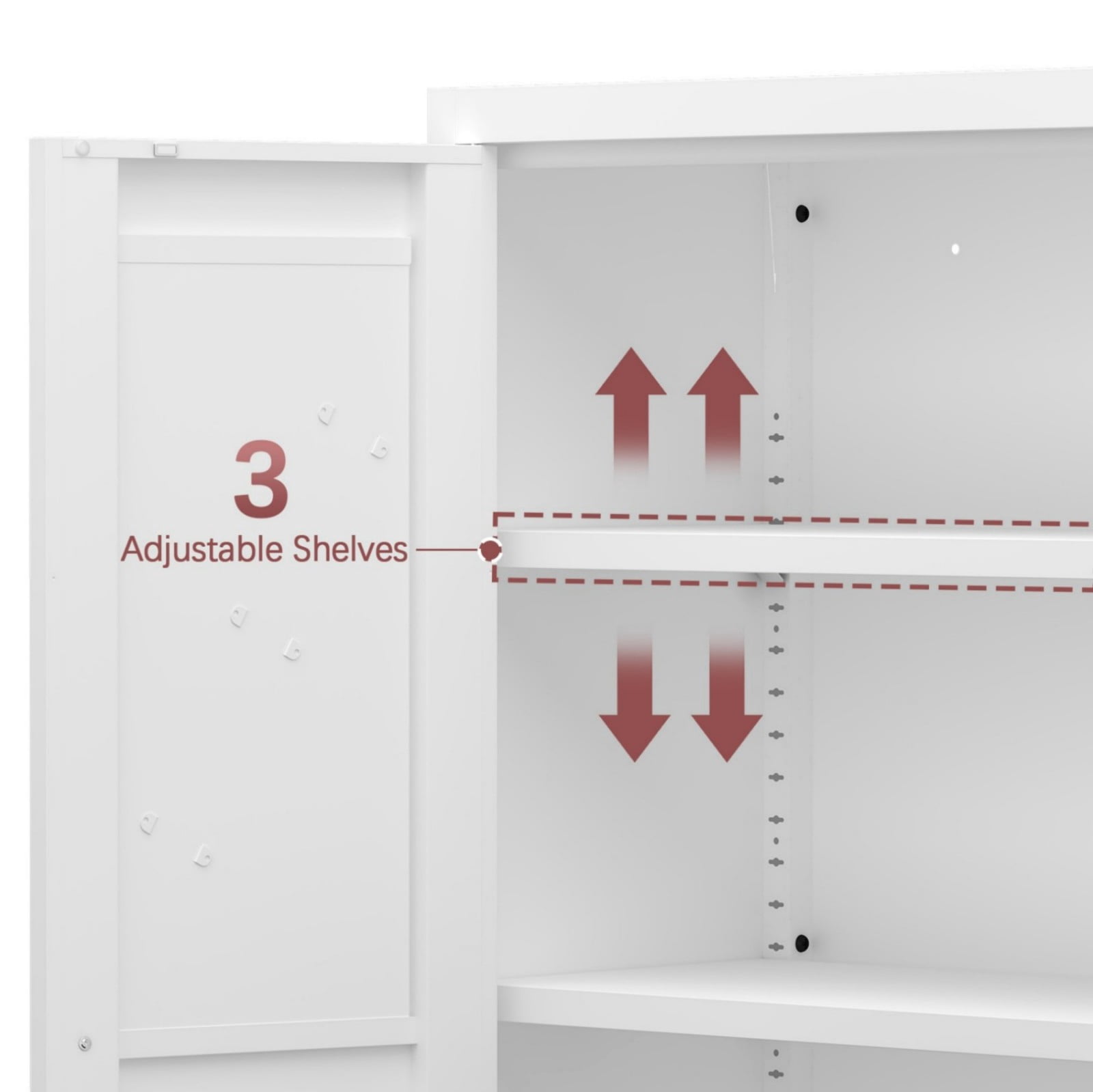 47" H Metal Storage Cabinet, 2-Door Steel Pantry Cabinet with Adjustable Shelves, Freestanding Kitchen Storage Cabinet for Living Room, Bedroom, Office, White