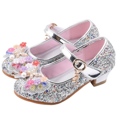 

NWQKYZGH Toddler Shoes Clearance Infant Kids Baby Girls Pearl Crystal Bling Bowknot Single Princess Shoes Sandals Silver 26