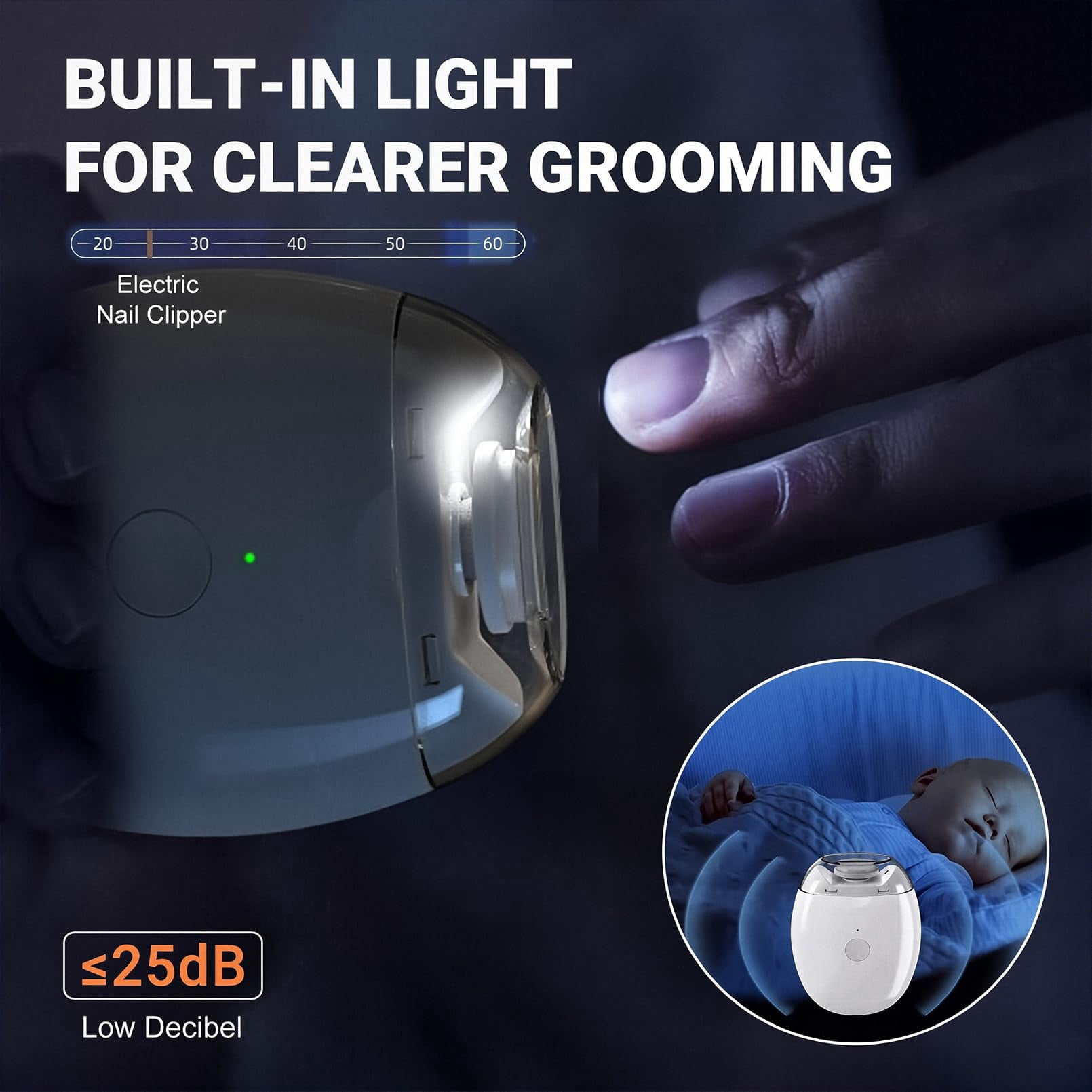 Saker Electric Automatic Nail Clipper - Rechargeable 3-Speed Nail Trimmer with Built-in Light, Compact for Senior & Travel Nail Care