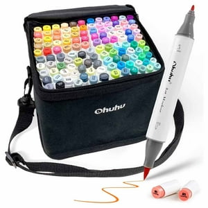 Ohuhu (New Packing): Punta pincel + biselada. Set de 24 marcadores de  alcohol en colores básicos + 1 Blender