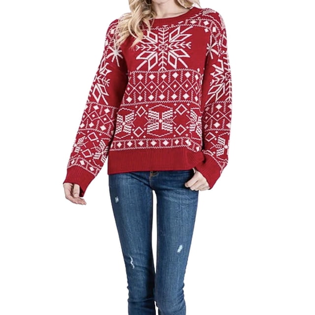 Pull de Noël pour Femmes Col Rond Mode Pull à Manches Longues Chaud Imprimé Graphique Tricoté Mi-Longueur Blouse Ample Cardigan Doux Tricoté