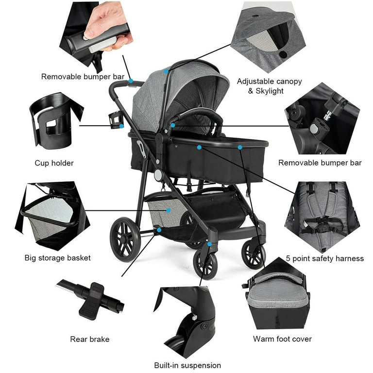 2021 New Design Khaki Color High Landscape Baby Stroller 3 in 1