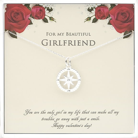Anavia Girlfriend Compass Necklace Valentines Day Gift, 925 Sterling Silver Necklace with Love Card