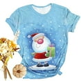 thumbnail image 2 of Lolmot Women Christmas Shirt Cartoon Snowman Santa Christmas Tree Graphic Tee Plus Size Casual O-Neck Short Sleeve Tunic T-Shirts, 2 of 5