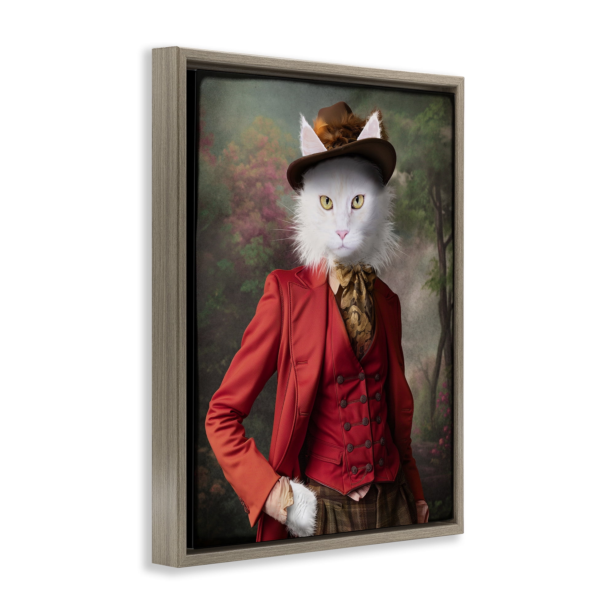 Stupell Industries Colonial Classic Cat Portrait Animals & Insects Painting Brown Floater Framed Canvas Art Print Wall Art, 17 x 21