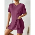 thumbnail image 5 of Women'S 2 Pieces Short Sleeve Lounge Sets Oversized T-Shirts and Biker Shorts Wine Red S, 5 of 7