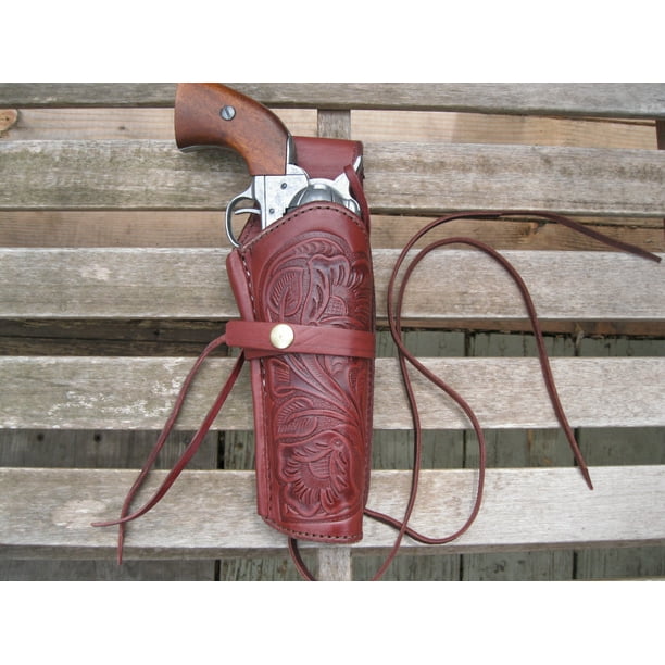 Western Gun Holster Burgundy Right Handed For 38 Caliber Single Action Revolver Size 6 Tooled Leather Walmart Com Walmart Com