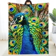 thumbnail image 2 of peacock feathers Durable Soft and Warm Flannel Blanket, Flannel Home Leisure Flannel Blanket, Fuzzy Fluffy Soft Cozy Blanket Multifunctional gift blanket for sofas, travel, camping, beds and chairs., 2 of 7