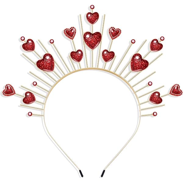 wonima44 Valentines Day Heart Headband for Women Girls Red Hearts Crown Tiara Hairband Headpiece Halloween Cupid Costume Festival Carnival Holiday Party Favors