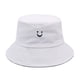 thumbnail image 1 of Sombrero de pescador unisex de algodón con bordado de cara sonriente, reversible, para viajes, playa, sol, gorra para exteriores, 1 of 5