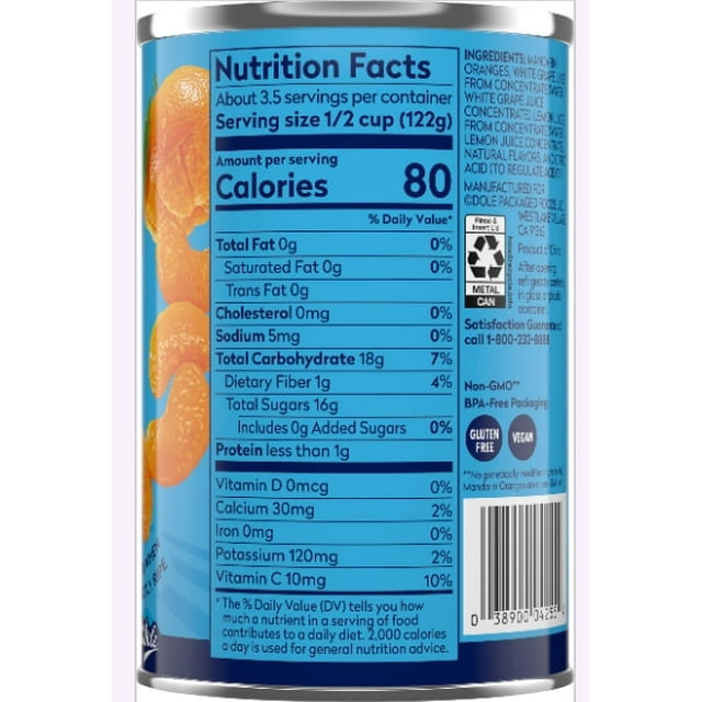Dole Mandarin Oranges in 100% Fruit Juice From Concentrate**, 15 oz Can (Pack of 6)